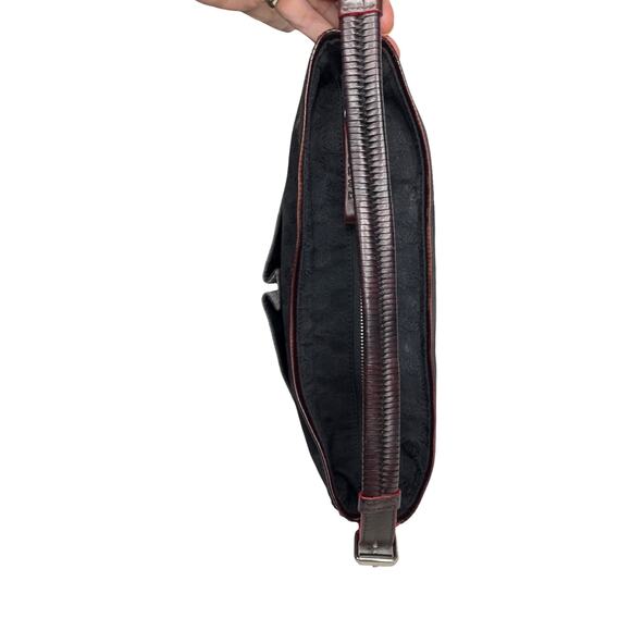 Loewe Jacquard Logo Shoulder Bag Black Gray Leather Trim Red Edge - Picture 8 of 16